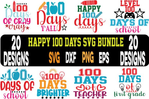 Happy 100 Days SVG Bundle: Graphics for T-Shirt Designs & Editorial Use